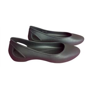 Crocs Laura Cutout Slip On Black Rubber Flats Shoes Sandals Womens Size 9